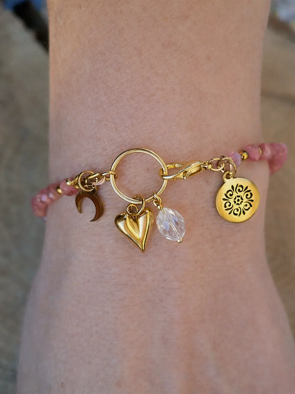 bransoletka rodonit grono ręka bransoletka rodonit charms